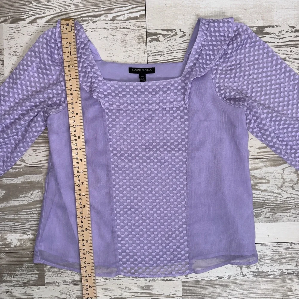 Banana Republic Petite Small Lilac Textured Blouse Square Neck Long Sleeve SP - Picture 7 of 9